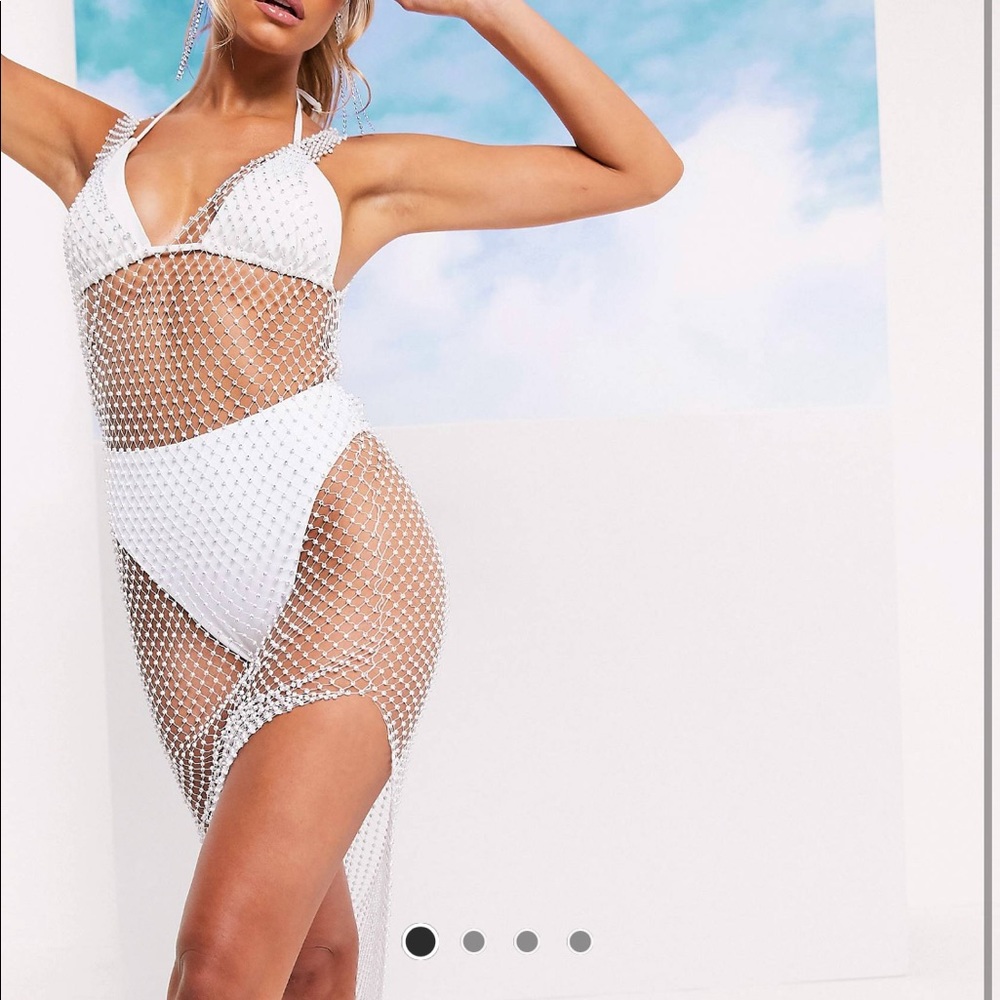 ASOS beaded white bathing suit coverup